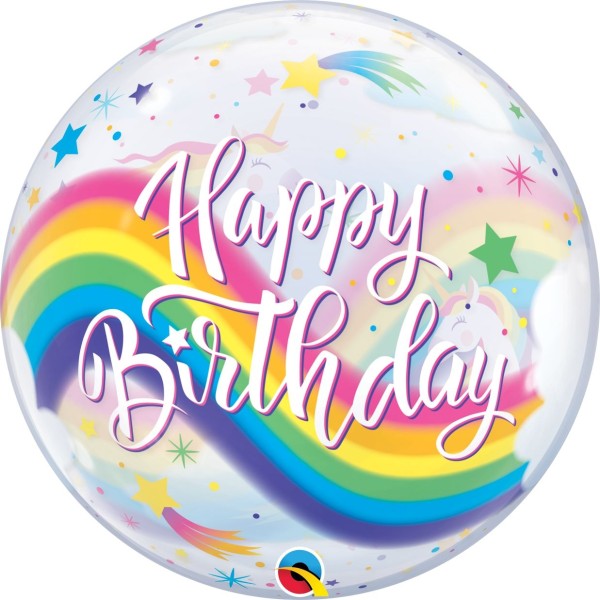 Qualatex Bubble Birthday Rainbow Unicorns 55cm/22"