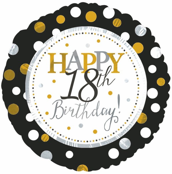 CTI Folienballon 18" Happy 18th Birthday Schwarz & Gold