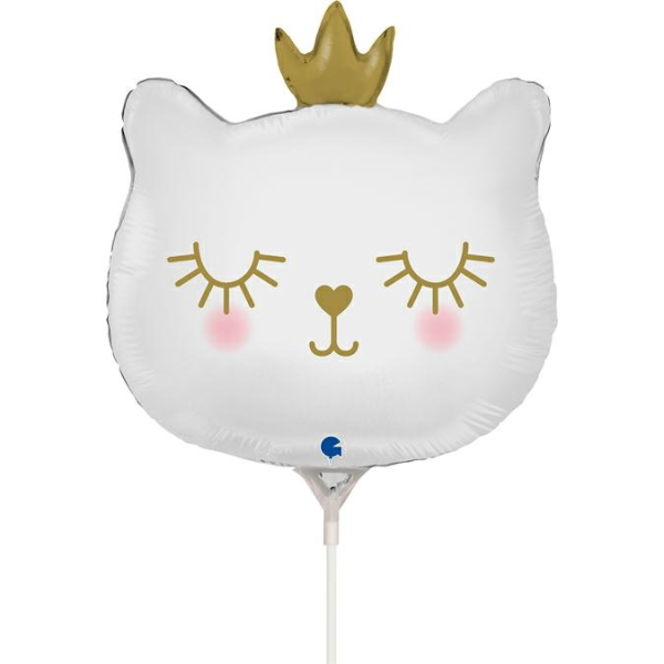 Grabo Folienballon Cat Princess White Mini 35cm/14" luftgefüllt mit Stab