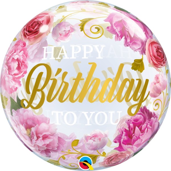 Qualatex Bubble Birthday To You Pink Peonies 55cm/22"