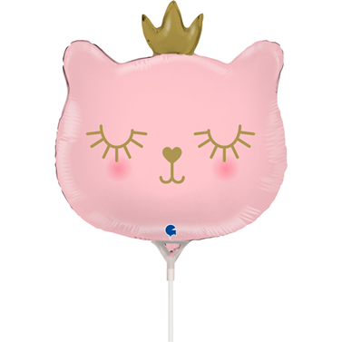 Grabo Folienballon Cat Princess Rosa Mini 35cm/14" luftgefüllt mit Stab