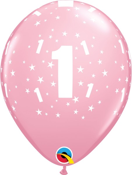 Qualatex Latexballon Stars Age 1 Pink 28cm/11" 6 Stück