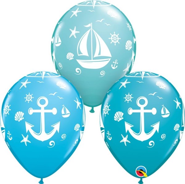 Qualatex Latexballon Nautical Sailboat & Anchor Assortment 28cm/11" 25 Stück