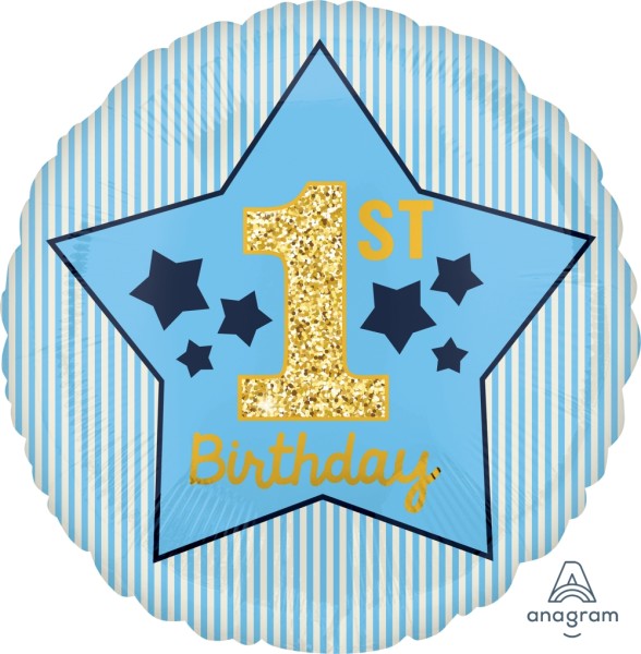 Anagram Folienballon Boy "1st Birthday" Blue & Gold 45cm/18"