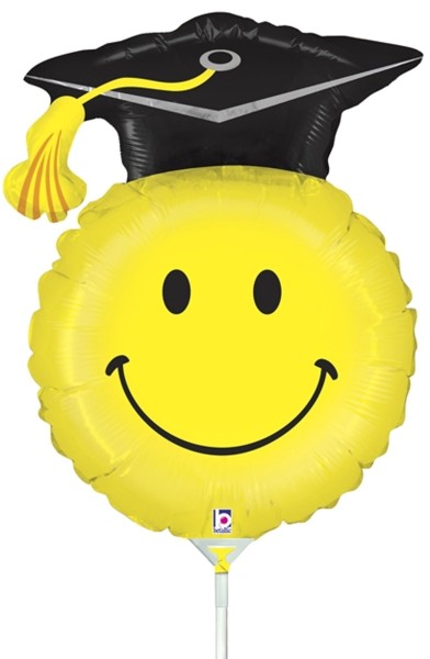 Betallic Folienballon Grad Smiley Mini 35cm/14" luftgefüllt mit Stab