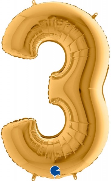 Grabo Folienballon Zahl 3 Gold 100cm/40"