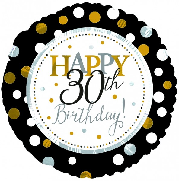 CTI Folienballon 18" Happy 30th Birthday Schwarz & Gold