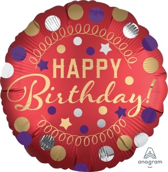 Anagram Folienballon Rund 45cm Durchmesser "Happy Birthday Tou You" Satin Rot (Red)