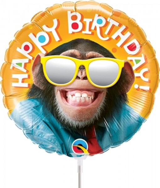 Qualatex Folienballon Birthday Smilin' Chimp 23cm/9" luftgefüllt inkl. Stab