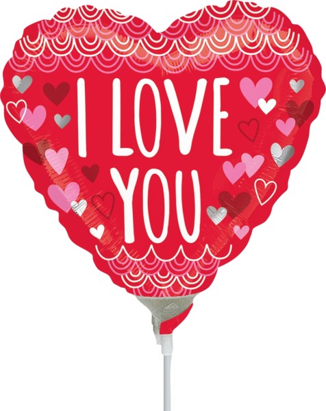 Anagram Folienballon "I Love You Sketchy Scallops" 23cm/9" luftgefüllt mit Stab