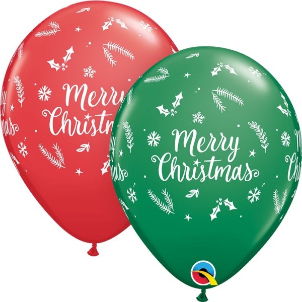 Qualatex Latexballon Simply Merry Christmas Evergreen Red & Green 28cm/11" 25 Stück