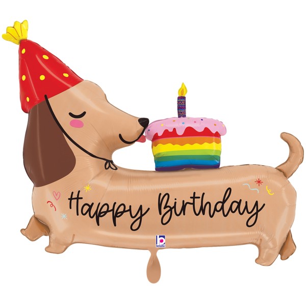 Betallic Folienballon XXL Happy BDay Dachshund 110cm/43"