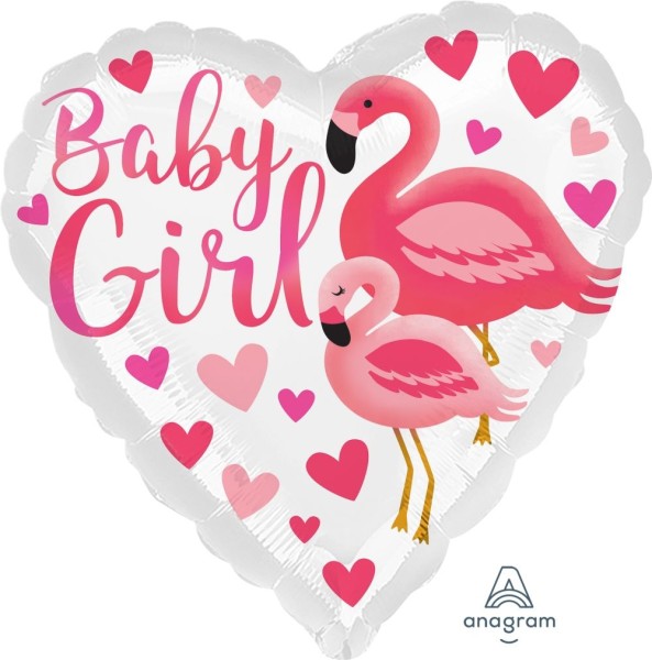 Anagram Folienballon Herz Flamingo "Baby Girl" 45cm/18"
