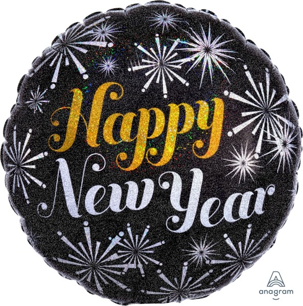 Anagram Folienballon Rund "Happy New Year" Pizazz Holo 45cm/18"
