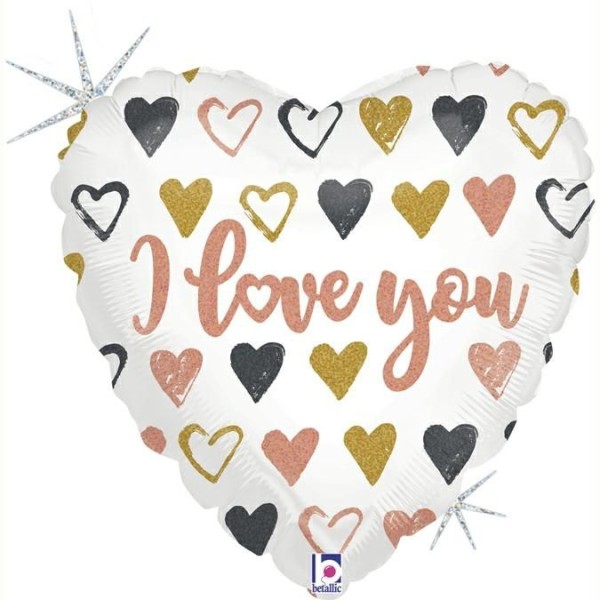 Betallic Folienballon Rose Gold Heart Love You Glitter Holographic 90cm/36"