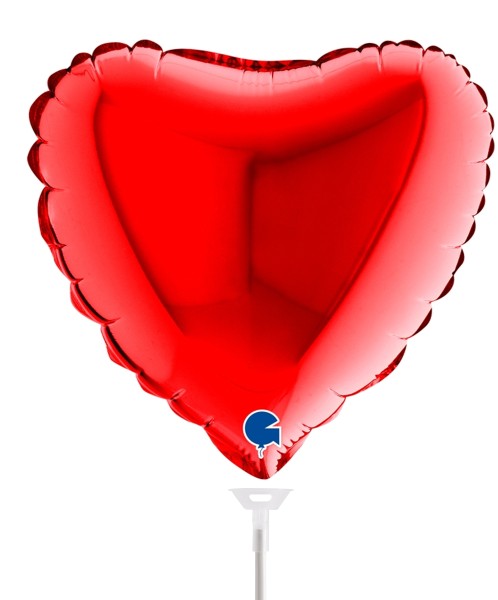 Betallic Folienballon Heart Red 23cm/9" luftgefüllt mit Stab