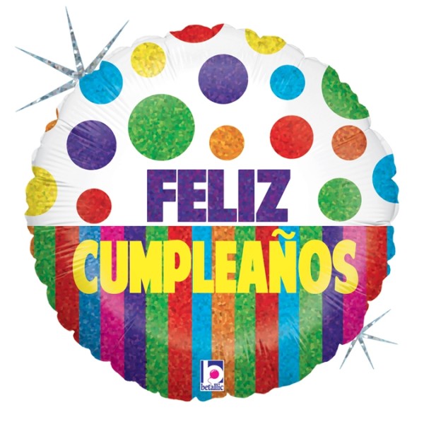 Betallic Folienballon Feliz Cumpleaños Bolas y Franjas Holo 45cm/18"