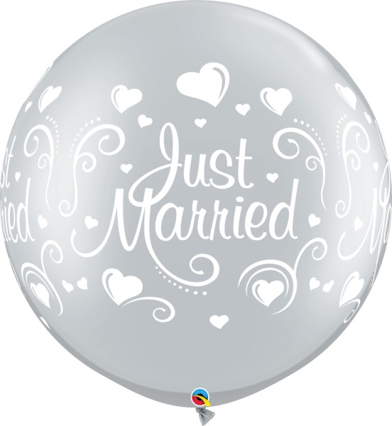 Qualatex Latexballon Just Married Hearts Metallic Silver 75cm/30" 2 Stück