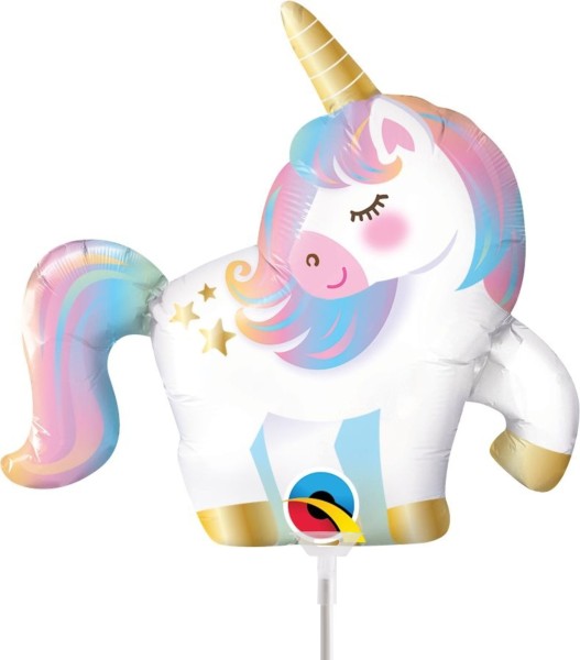 Qualatex Folienballon Mini Unicorn 35cm/14" luftgefüllt mit Stab