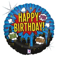 Betallic Folienballon Super Hero Birthday Holographic 45cm/18"  Betallic Folienballon Super Hero Birthday Holographic 45cm/18"