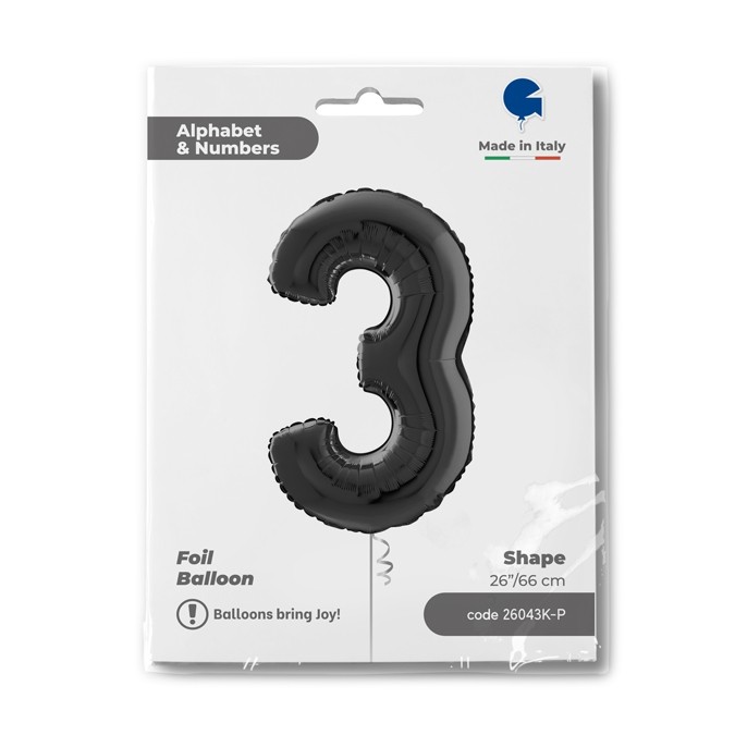 Grabo Ballon Nummer 3 – 66 Cm Lang, Schwarz, Für Helium Oder Luft, Einzeln Verpackt
