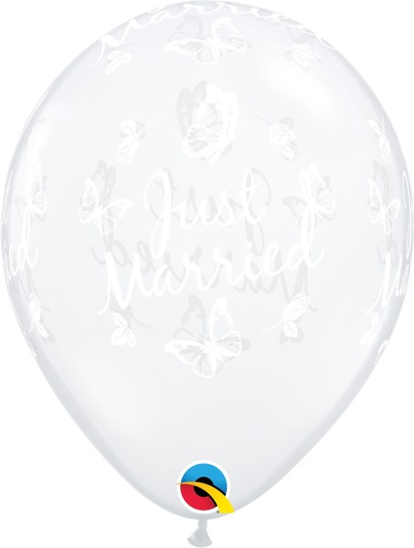 Qualatex Latexballon Just Married Butterflies Diamon Clear 28cm/11" 25 Stück