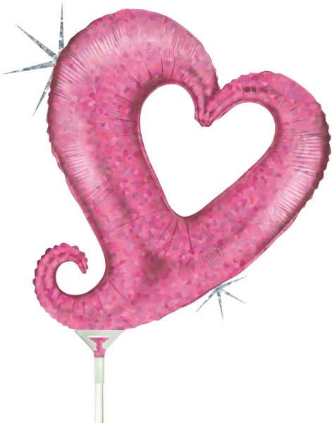 Grabo Folienballon Chain of Hearts Pink Holographic Mini 35cm/14" luftgefüllt mit Stab