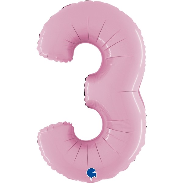 Grabo Folienballon Zahl 3 Pastel Pink 66cm/26"