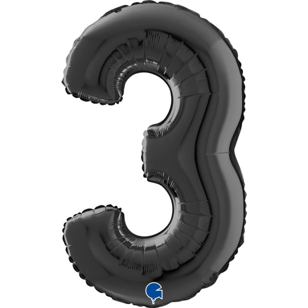 Grabo Folienballon Zahl 3 Black 66cm/26"