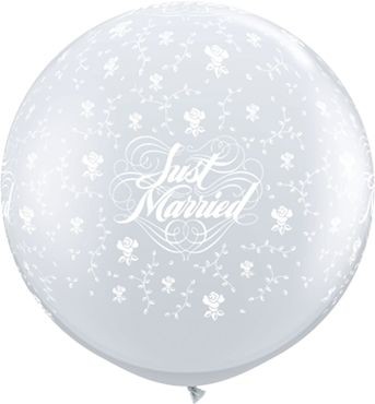 Qualatex Latexballon Just Married Flowers-A-Round Diamond Clear 90cm/3' 2 Stück