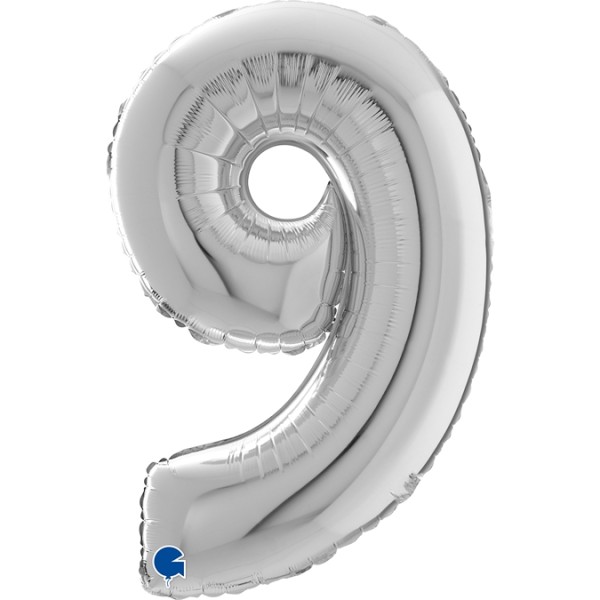 Grabo Folienballon Zahl 9 Silver 66cm/26"
