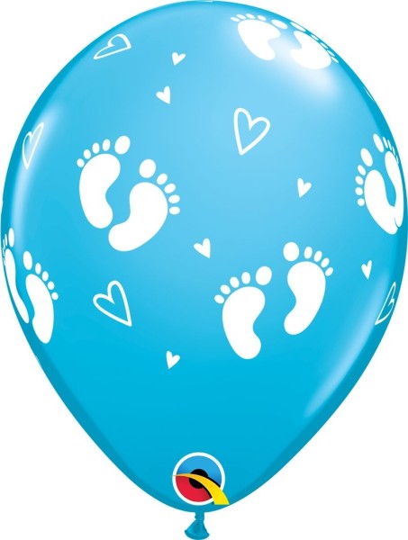 Qualatex Latexballon Baby Footprints & Hearts Blue 28cm/11" 6 Stück