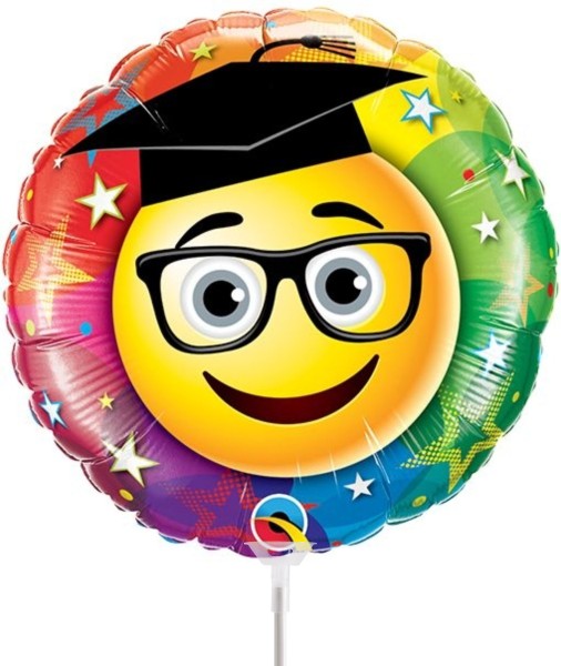 Qualatex Folienballon Smiley Graduate 23cm/9" luftgefüllt mit Stab