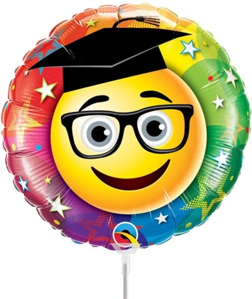 Qualatex Folienballon Smiley Graduate 23cm/9" luftgefüllt mit Stab