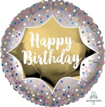 Anagram Folienballon Rund Satin Happy Birthday" Gold & Dots 45cm/18"