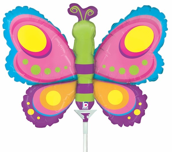 Betallic Folienballon Butterfly Mini 35cm/14" luftgefüllt mit Stab