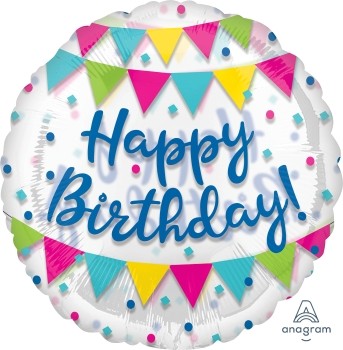 Anagram Folienballon Rund 70cm Durchmesser "Happy Birthday" Konfetti Girlanden (Confetti Streamer Fun)