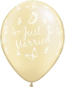 Qualatex Latexballon Just Married Roses & Butterflies Pearl Ivory 28cm/11" 25 Stück