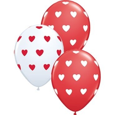 Qualatex Latexballon Big Hearts Red and White Assorted 28cm/11" 50 Stück