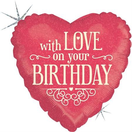 Betallic Folienballon With Love on your Birthday Holographic 45cm/18"