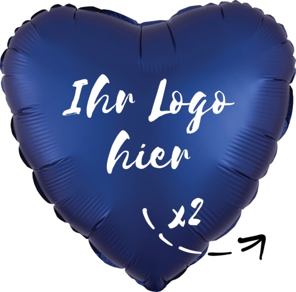 Folien-Werbeballon Herz Satin Luxe Navy 45cm/18" 2-Seitig bedruckt