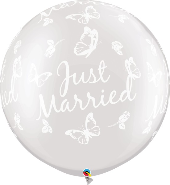 Qualatex Latexballon Just Married Roses & Butterflies Pearl White 75cm/30" 2 Stück