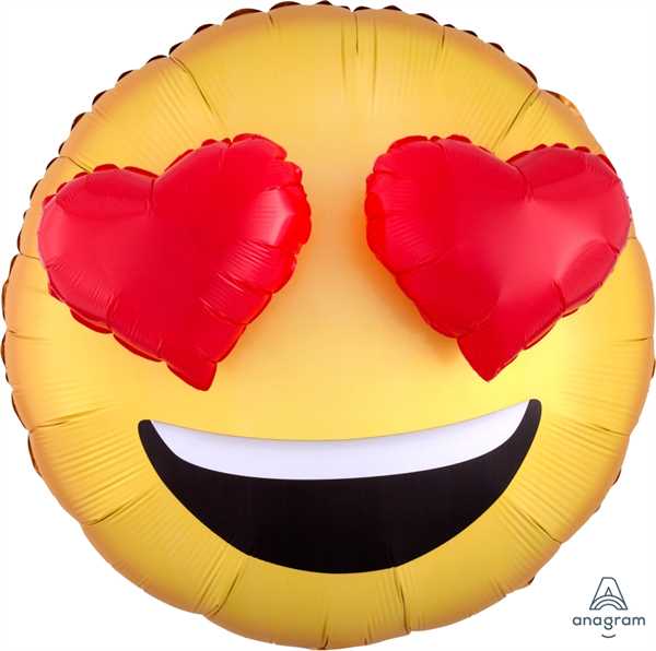 Anagram Folienballon Rund Emojis Heart Eyes Yellow & Red 70cm/27"