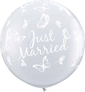 Qualatex Latexballon Just Married Butterflies-A-Round Diamond Clear 90cm/3' 2 Stück