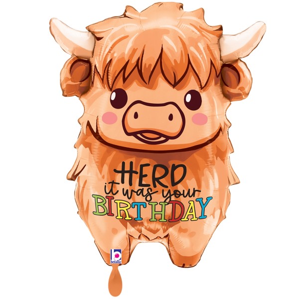 Betallic Folienballon XXL Highland Cow Birthday 70cm/27"