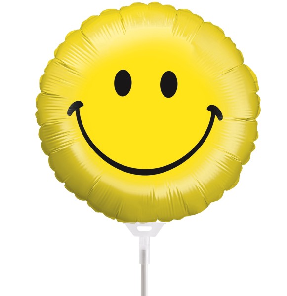 Betallic Folienballon Smiley 23cm/9" luftgefüllt mit Stab