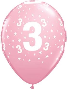 Qualatex Latexballon Age 3 Stars Pink 28cm/11" 6 Stück