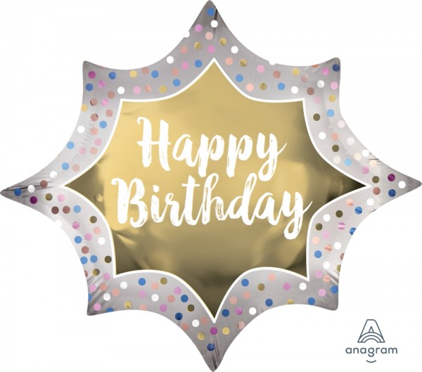 Anagram Folienballon Satin "Happy Birthday" Gold Burst 90cm/36"