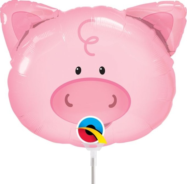 Qualatex Folienballon Playful Pig 35cm/14" luftgefüllt mit Stab
