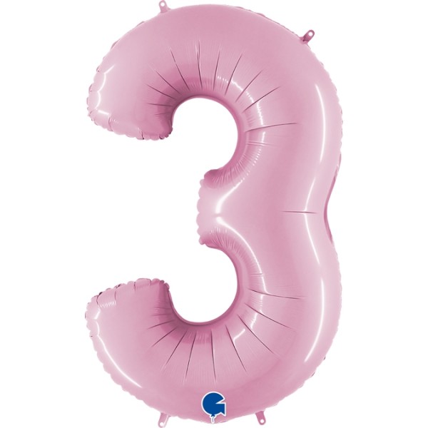 Grabo Folienballon Zahl 3 Pastel Pink 100cm/40"